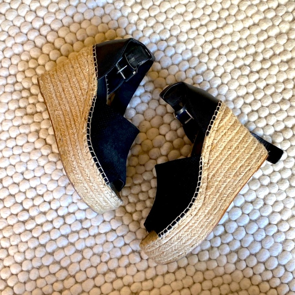 Marc Fisher Wedges. Black and tan. braided woven wedge heel size 7.5